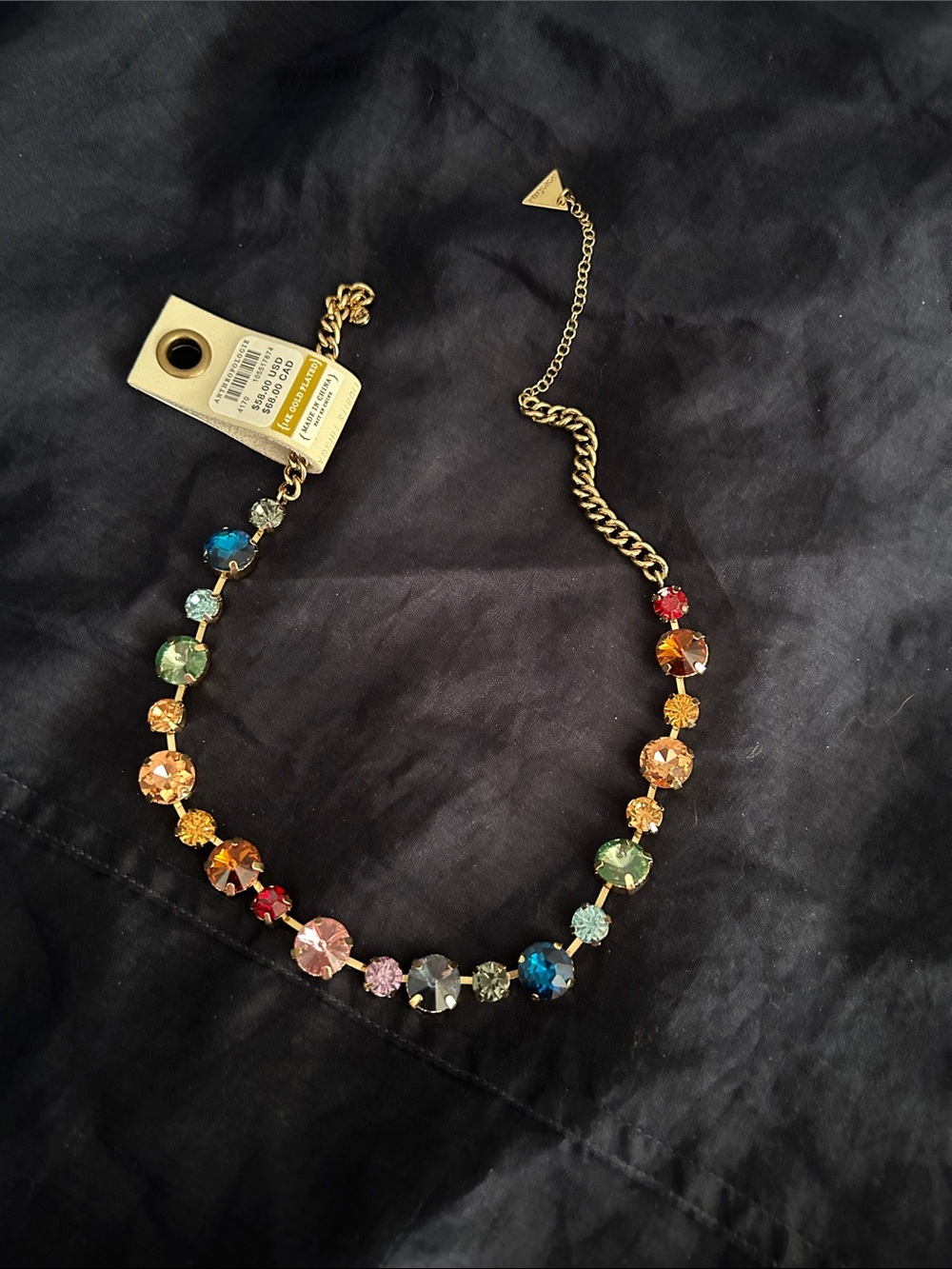 Anthropologie Gold  tone Chain Multicolor Crystal Station Necklace